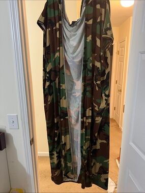 Gwan by Charon Camo Duster Cardigan - Green/Brown Print